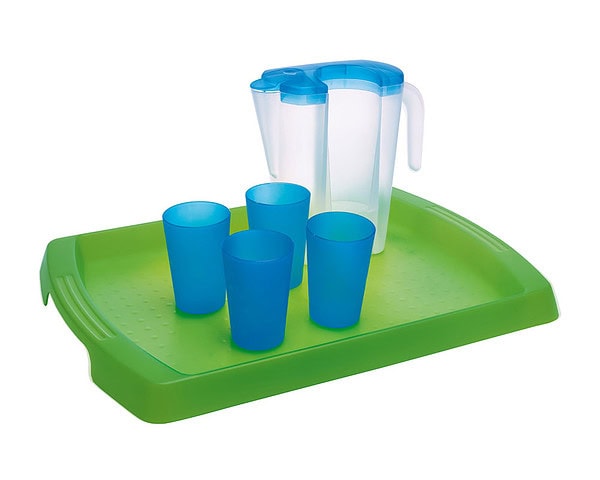 Serviertablett mit Saftkrug und 4 Bechern 6er-Set